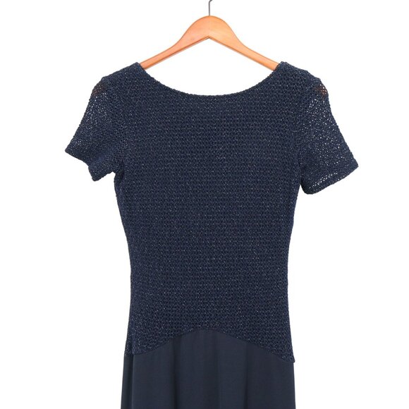 NWT JS Collections Navy Blue Long Low Cut Scoop Back Short Sleeve Gown Dress 8 - Picture 2 of 7